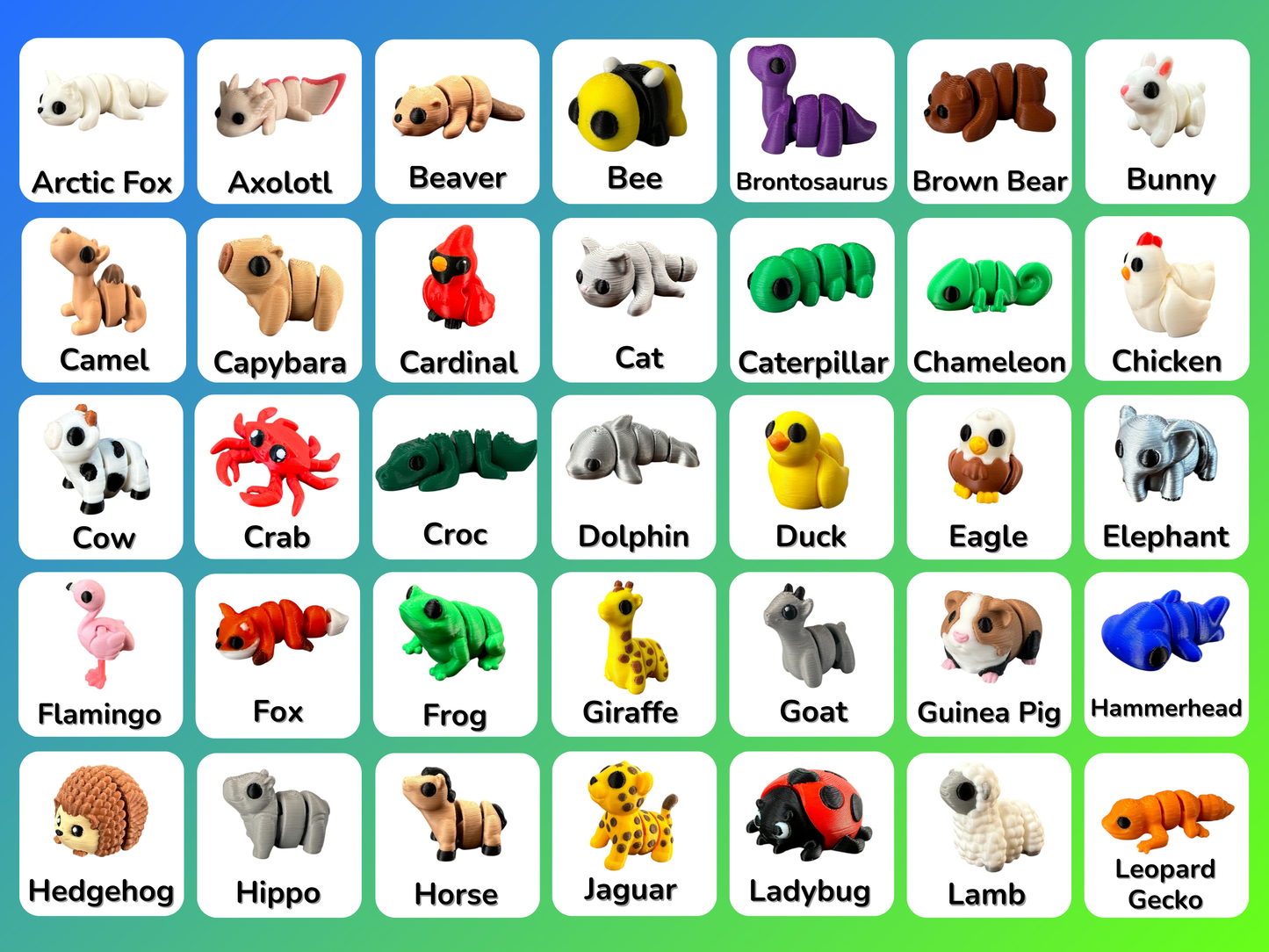 MINI 3D Printed Animal Articulating Fidget Collection - Pocket Pals - Plastic Figures for Home Decor & Playful Movement - Unique Whimsical Addition to Any Room