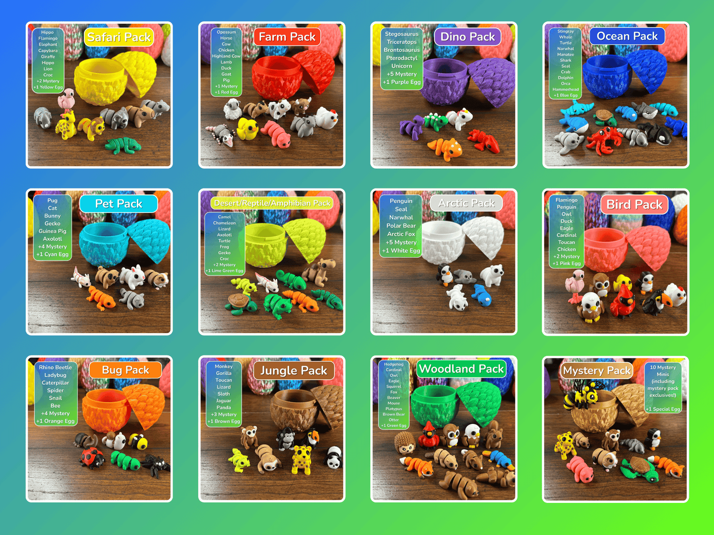 MINI 3D Printed Animal Articulating Fidget Collection - Pocket Pals - Plastic Figures for Home Decor & Playful Movement - Unique Whimsical Addition to Any Room