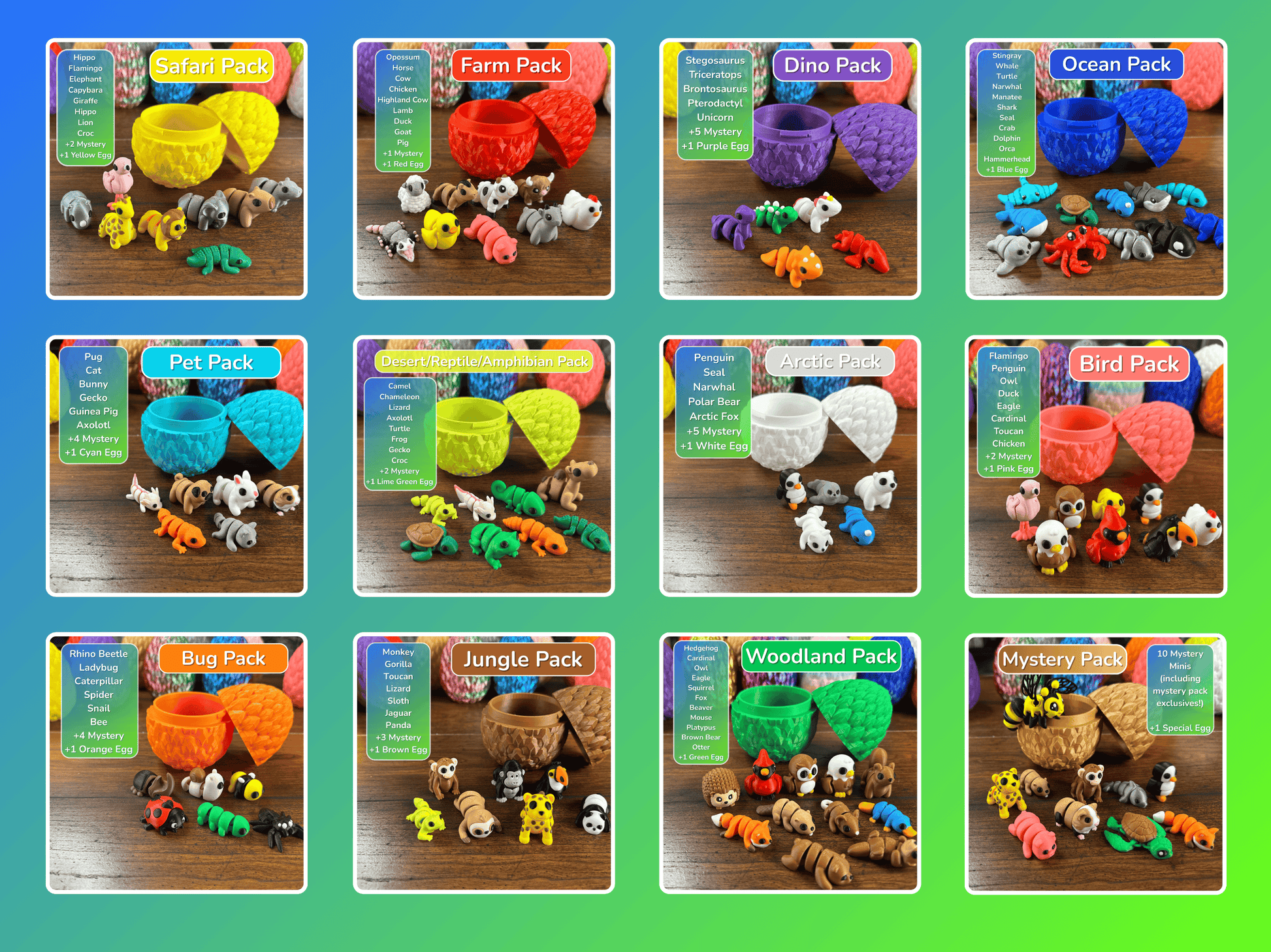 MINI 3D Printed Animal Articulating Fidget Collection - Pocket Pals - Plastic Figures for Home Decor & Playful Movement - Unique Whimsical Addition to Any Room